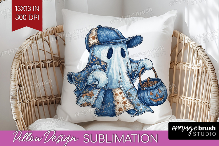 Cute Ghost Pillow Sublimation - Spooky Halloween Pillow PNG