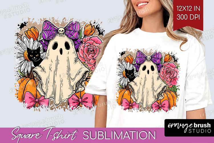 Cute Ghost Square Tshirt Background - Spooky Halloween PNG