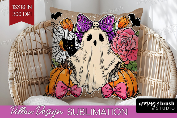 Cute Ghost Pillow Sublimation - Spooky Halloween Pillow PNG