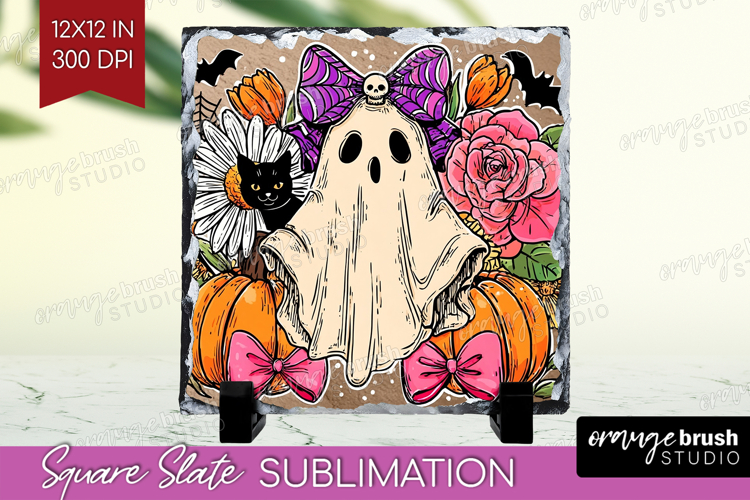 Cute Ghost Slate PNG - Spooky Halloween Square Slate