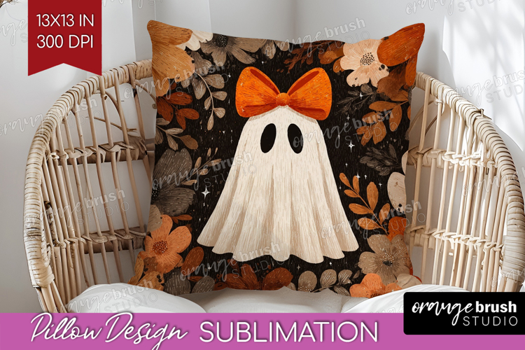 Cute Ghost Pillow Sublimation - Spooky Halloween Pillow PNG