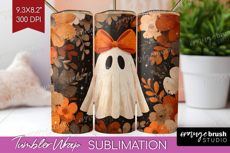 Cute Ghost Tumbler Wrap - Spooky Halloween Tumbler PNG