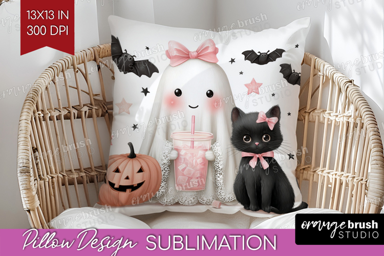 Cute Ghost Pillow Sublimation - Spooky Halloween Pillow PNG