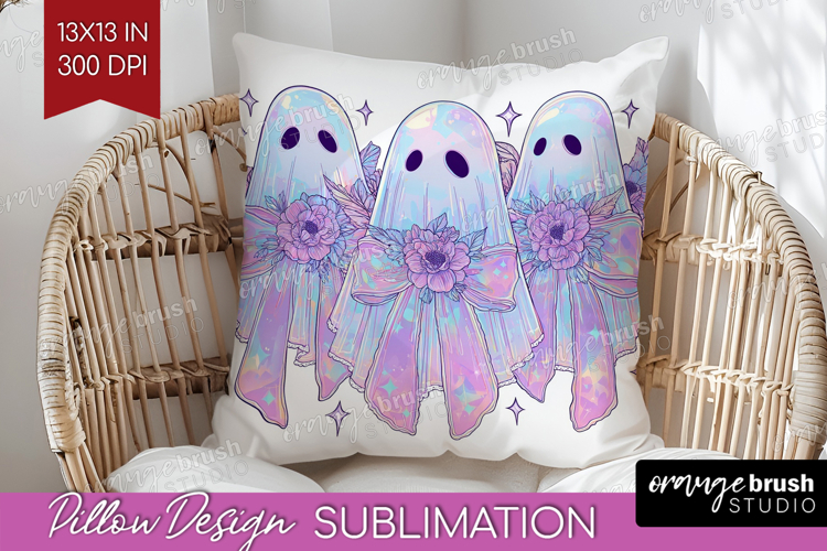 Cute Ghost Pillow Sublimation - Spooky Halloween Pillow PNG