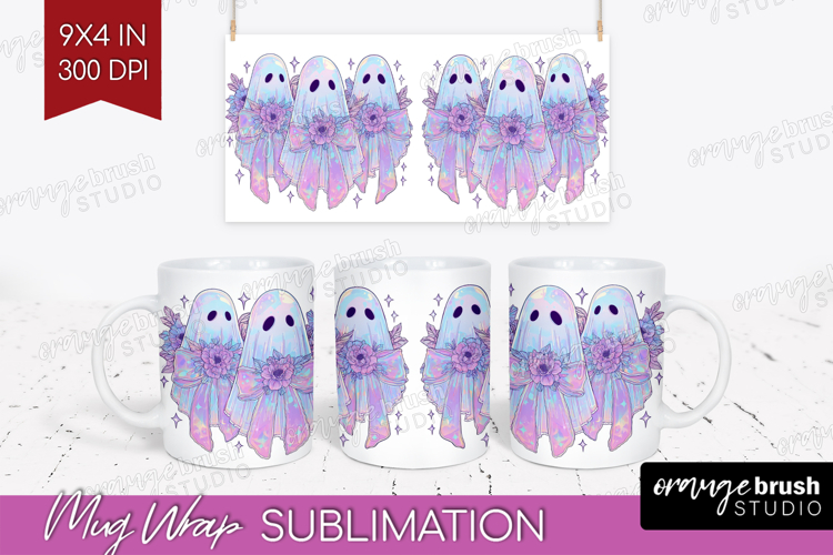 Cute Ghost Mug Wrap - Spooky Halloween Mug PNG Sublimation