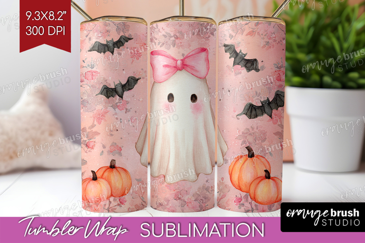Cute Ghost Tumbler Wrap - Spooky Halloween Tumbler PNG