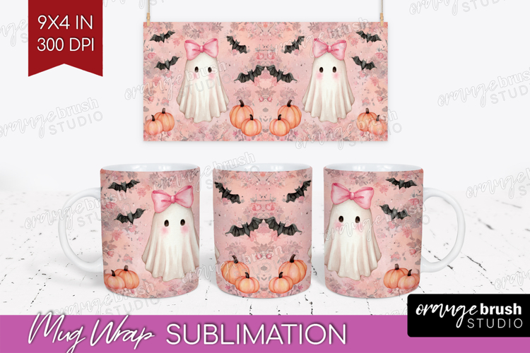 Cute Ghost Mug Wrap - Spooky Halloween Mug PNG Sublimation