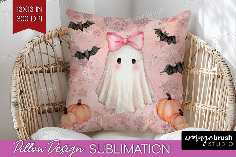Cute Ghost Pillow Sublimation - Spooky Halloween Pillow PNG