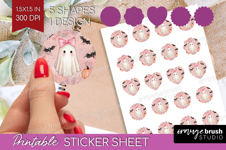 Cute Ghost Round Sticker - Spooky Halloween Printable Sheet