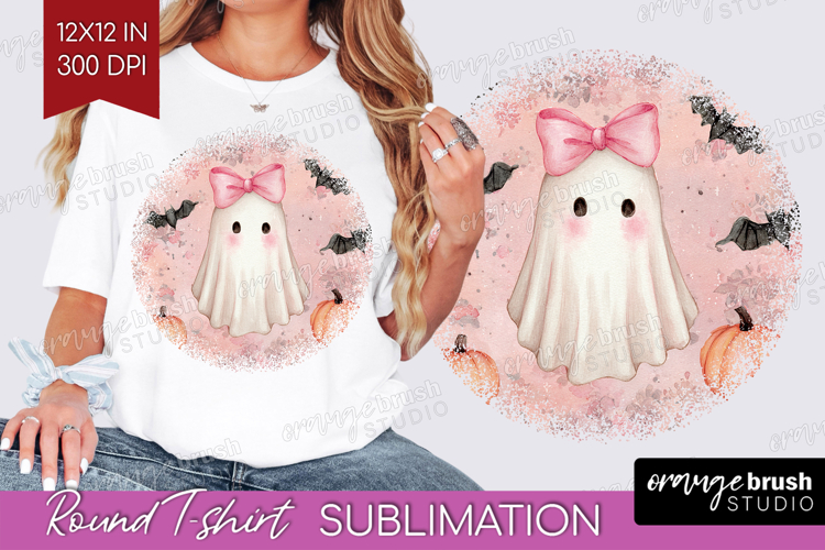 Cute Ghost Round Tshirt Background - Spooky Halloween PNG