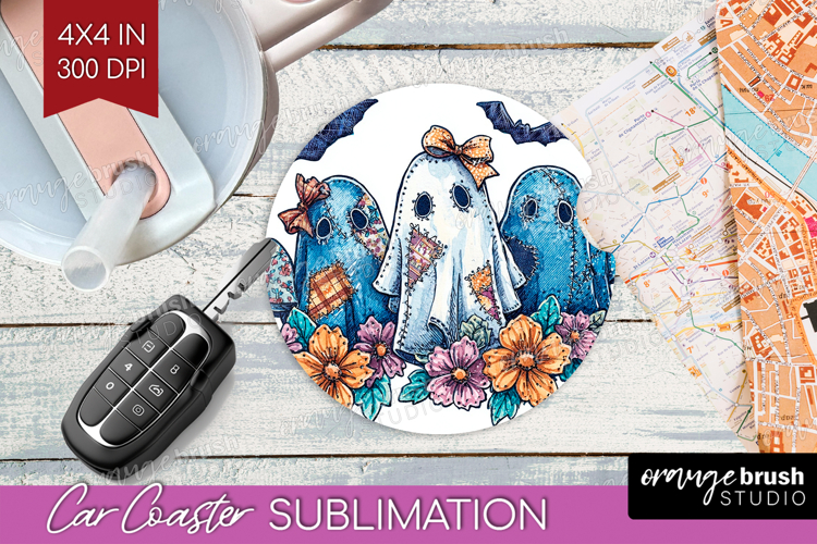 Cute Ghost Car Coaster - Spooky Halloween Coaster PNG