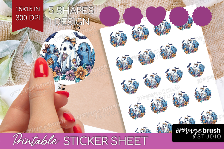 Cute Ghost Round Sticker - Spooky Halloween Printable Sheet