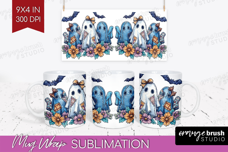 Cute Ghost Mug Wrap - Spooky Halloween Mug PNG Sublimation