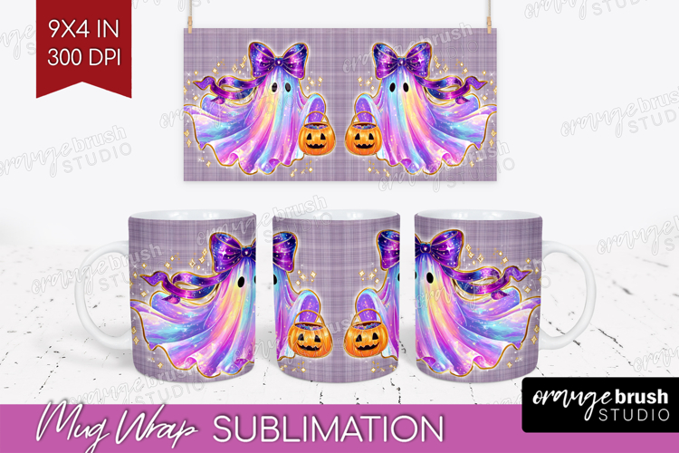 Cute Ghost Mug Wrap - Spooky Halloween Mug PNG Sublimation