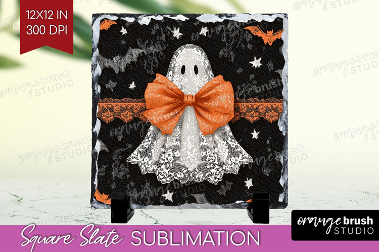 Cute Ghost Slate PNG - Spooky Halloween Square Slate