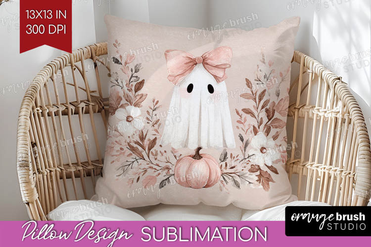Cute Ghost Pillow Sublimation - Spooky Halloween Pillow PNG