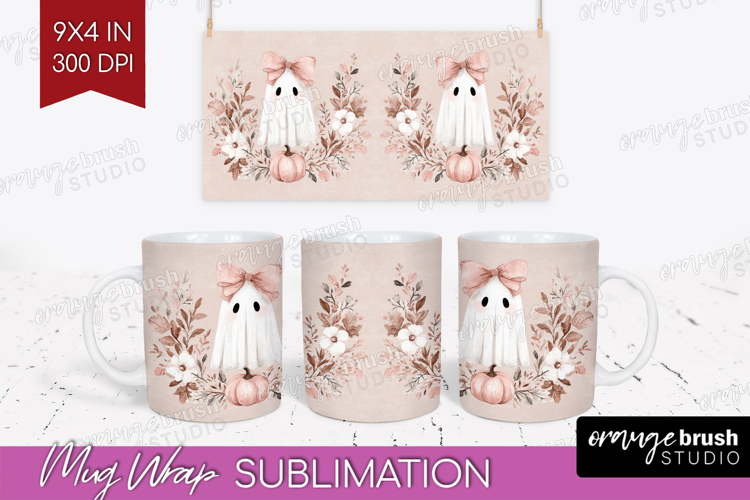 Cute Ghost Mug Wrap - Spooky Halloween Mug PNG Sublimation