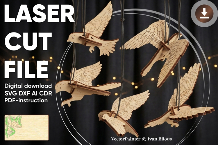 Laser Cut Bird Ornaments Bundle - Set of 5