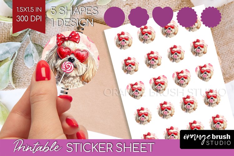 Havanese Valentine Round Sticker Valentines Day Printable example image 1