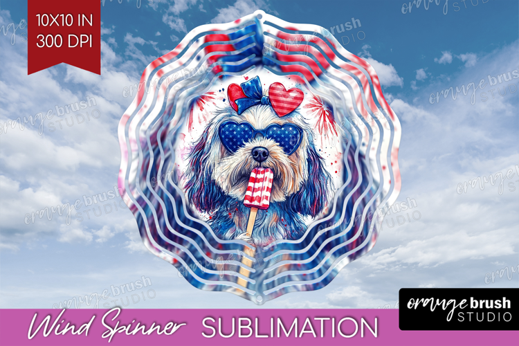 Havanese Dog Wind Spinner Sublimation PNG 4th Of July Round