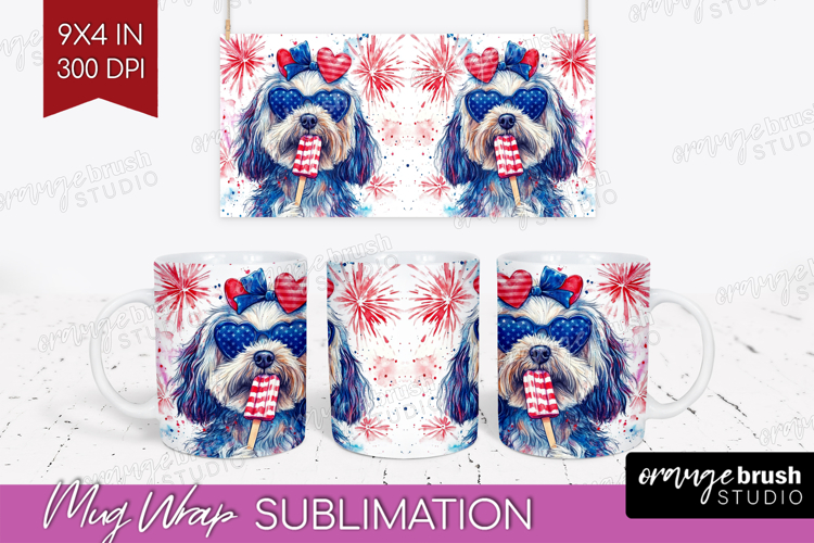 Havanese Dog Mug Wrap 4th Of July Mug PNG Sublimation