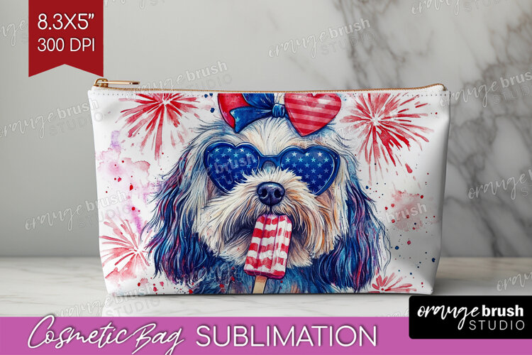 Havanese Dog Cosmetic Bag 4th Of July Makeup Bag PNG example image 1