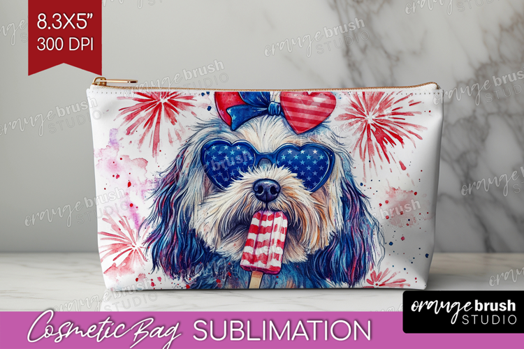 Havanese Dog Cosmetic Bag 4th Of July Makeup Bag PNG