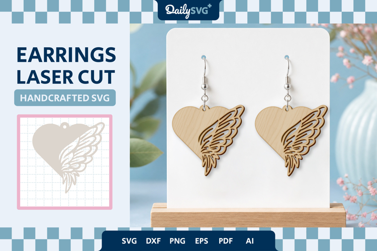 Angel Wing Heart Earrings Laser Cut SVG