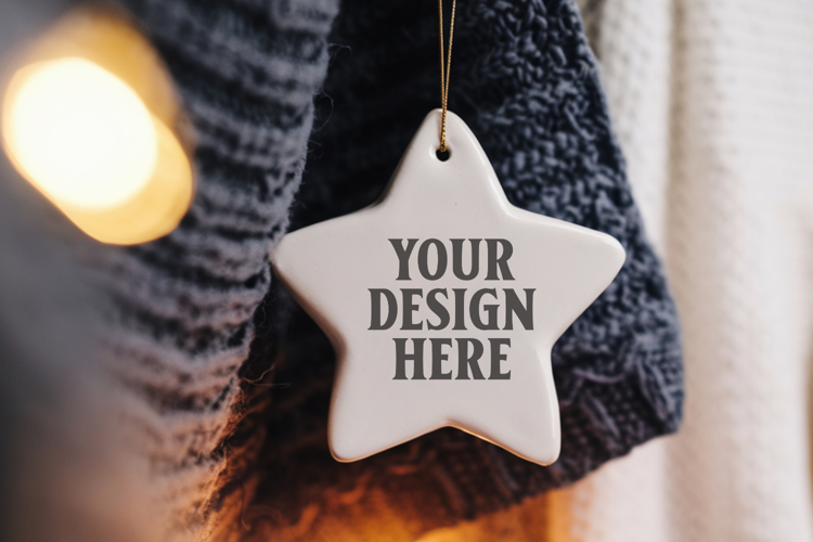 Christmas Star Ceramic Ornaments Mockup | Holiday Star Ornam