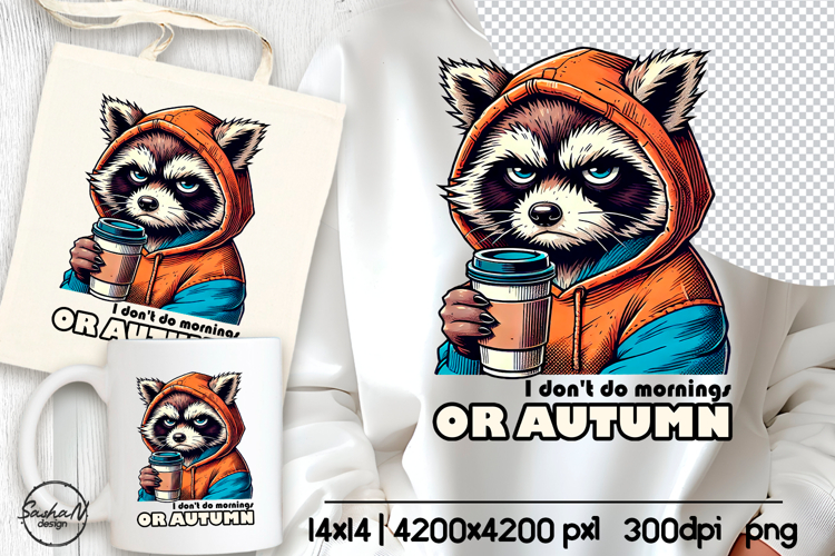 Autumn sarcastic sublimation, Raccoon png