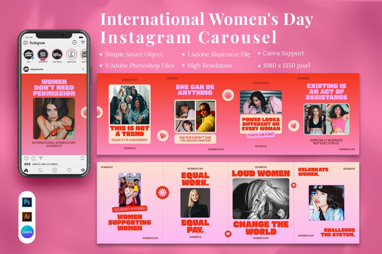 International Women's Day Instagram Carousel & Canva