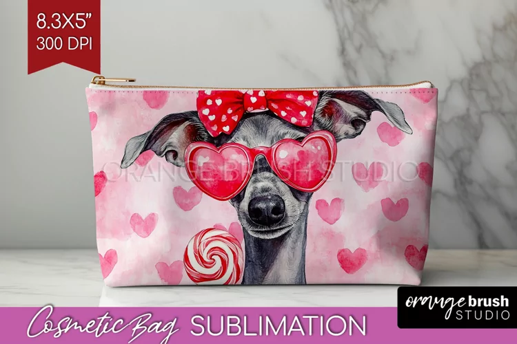 Italian Greyhound Valentine Cosmetic Bag Valentines Day Bag