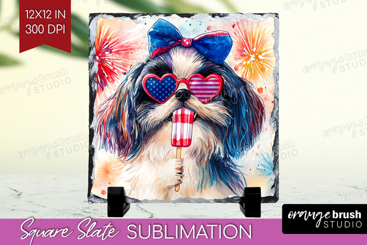 Japanese Chin Dog Slate PNG 4th Of July Square Slate