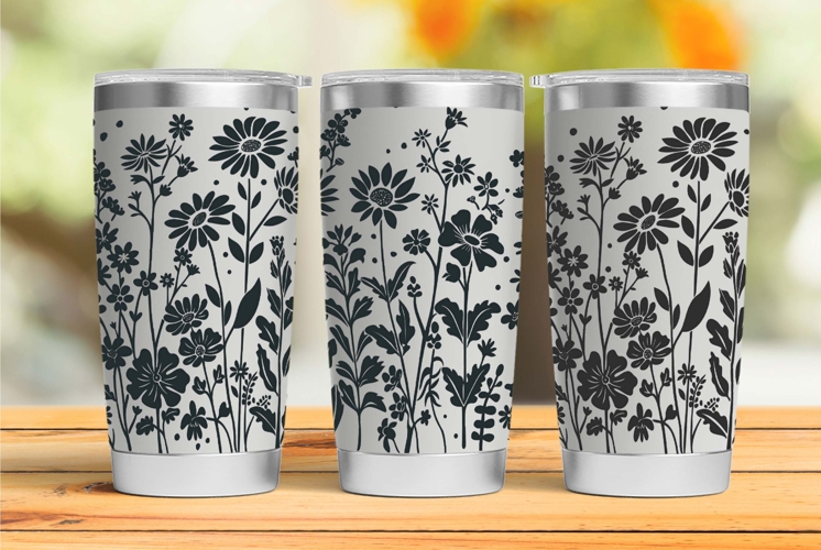 20oz Skinny Tumbler laser svg, Wildflowers pattern wrap