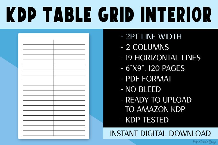 KDP Grid Table 6x9 Inch 120 Pages PDF Interior, 2pt Lines