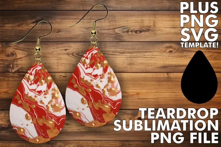 Realistic 3D Marble Teardrop Earrings: Sublimation Patterns