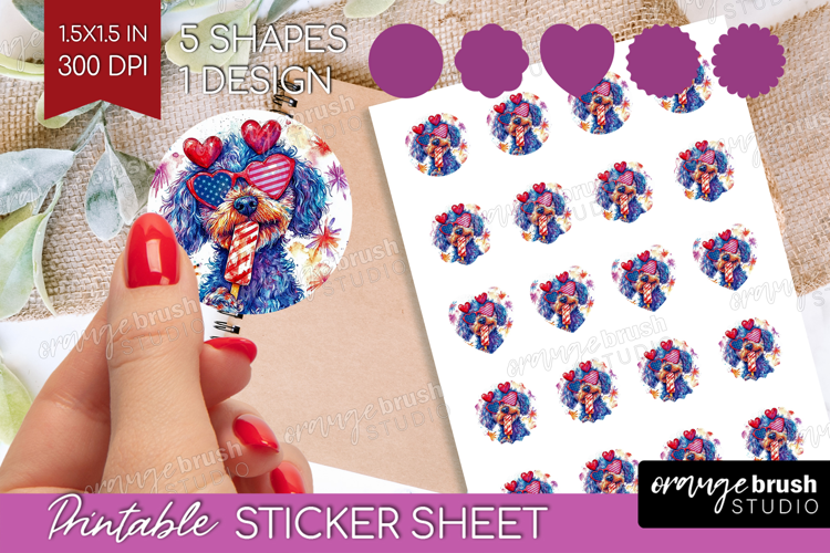 Labradoodle Dog Round Sticker 4th Of July Printable Sticker