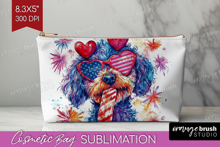 Labradoodle Dog Cosmetic Bag 4th Of July Makeup Bag PNG example image 1