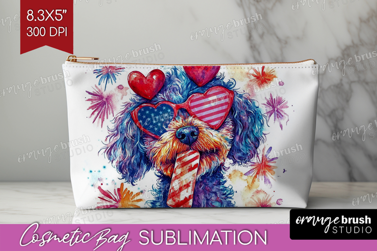 Labradoodle Dog Cosmetic Bag 4th Of July Makeup Bag PNG