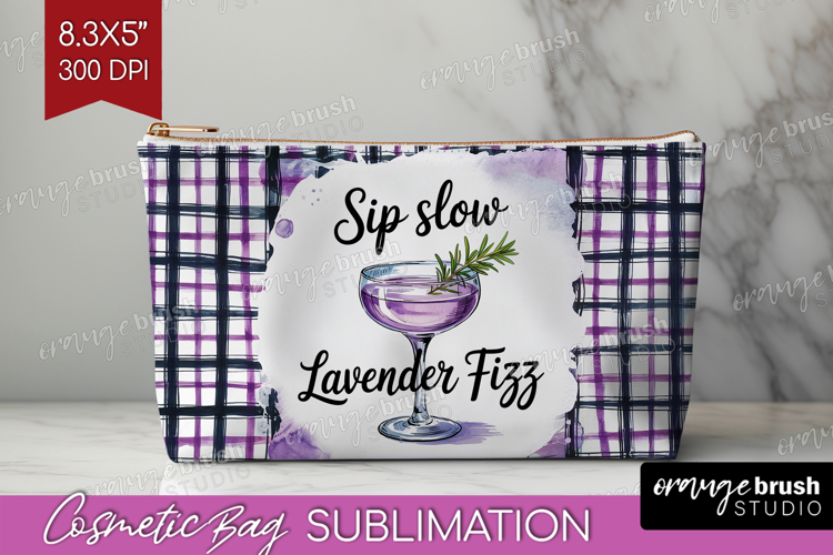Lavender Fizz Cocktail Cosmetic Bag Summer Drink Makeup Bag