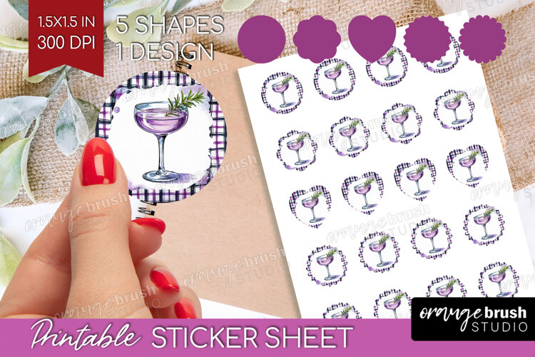 Lavender Fizz Cocktail Round Sticker Summer Drink Printable example image 1