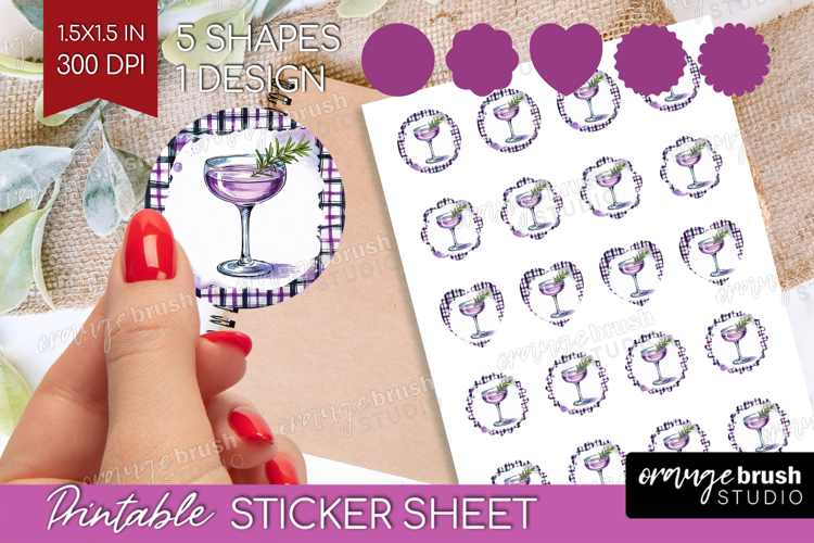 Lavender Fizz Cocktail Round Sticker Summer Drink Printable