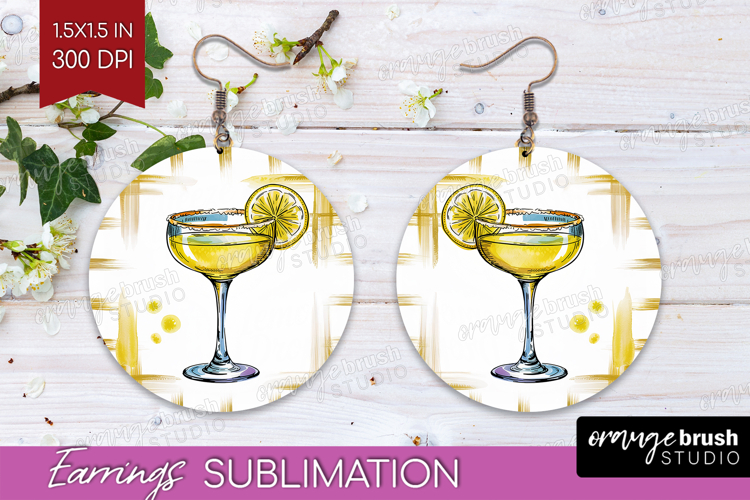 Lemon Drop Cocktail Round Earrings Summer Drink PNG