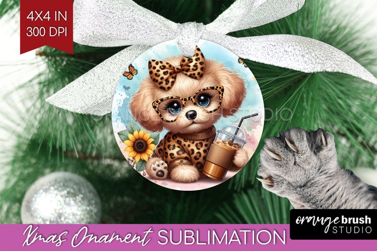 Cute Dog Ornament PNG - Leopard Bow PNG Sublimation