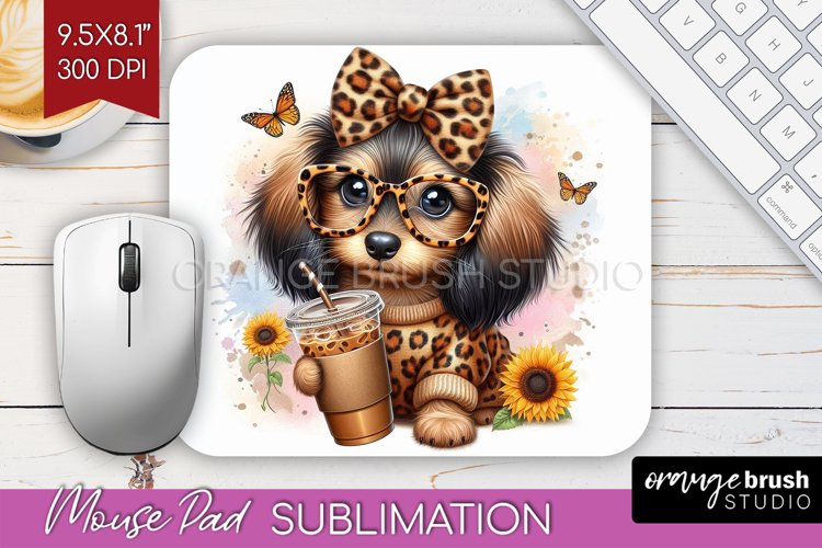 Cute Dog Mouse Pad Sublimation - Leopard Bow Mousepad PNG