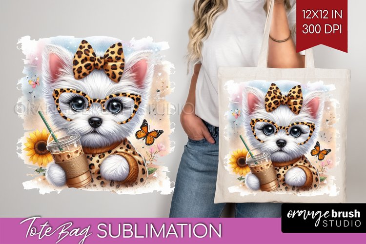 Cute Dog Tote Bag - Leopard Bow Tote Bag PNG Sublimation
