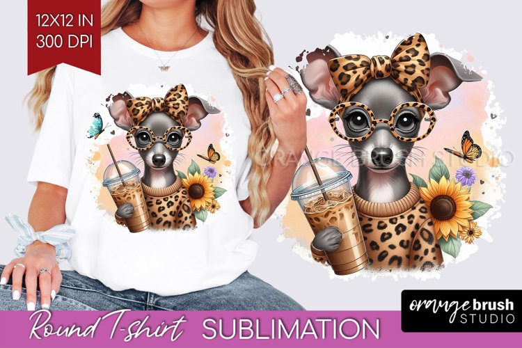 Cute Dog Round Tshirt Background - Leopard Bow PNG