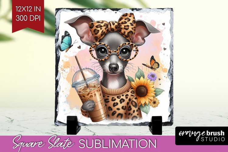 Cute Dog Slate PNG - Leopard Bow Square Slate Sublimation