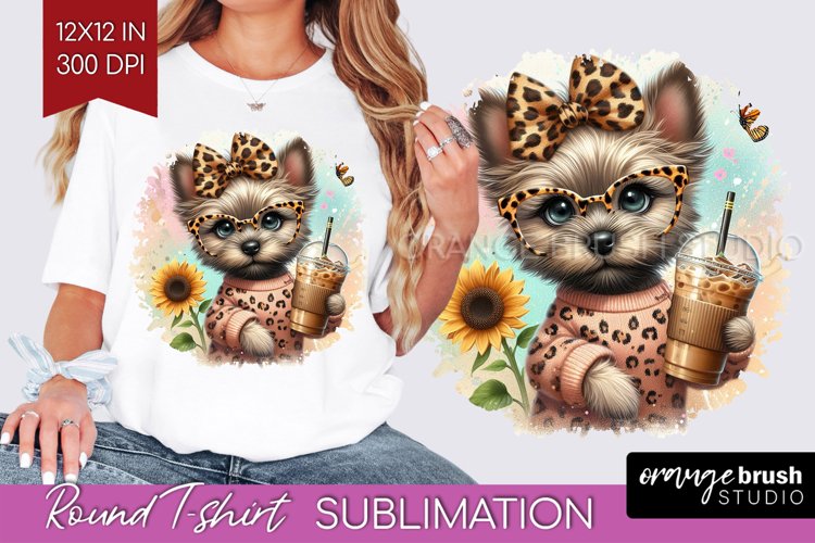 Cute Dog Round Tshirt Background - Leopard Bow PNG