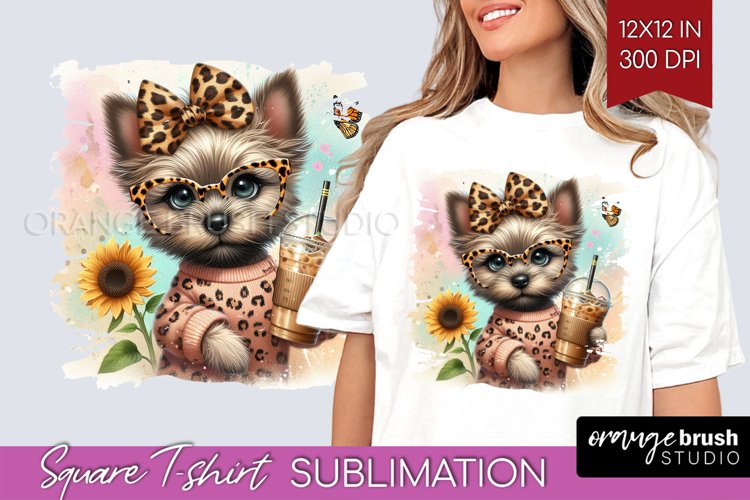 Cute Dog Square Tshirt Background - Leopard Bow PNG